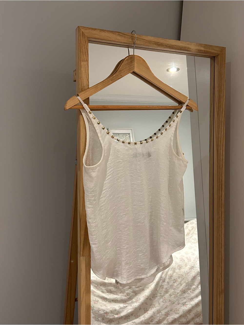 White Stud-Trim Sleeveless Camisole